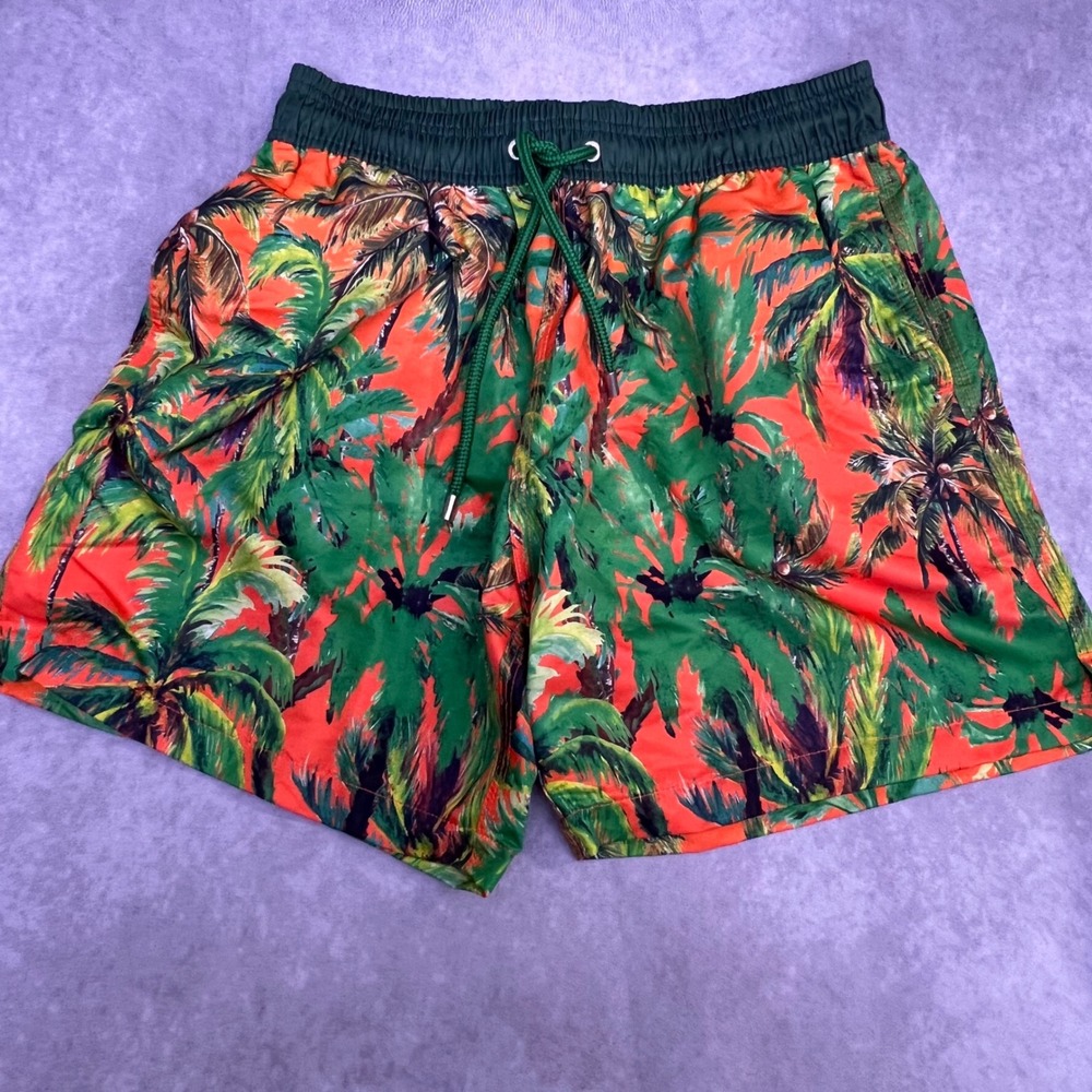 Agua Menta Swim Trunks Men Large Orange Green Excellent Tropical Palm Resortwear